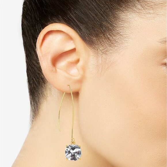 Inc Gold-Tone Cubic Zirconia Square Linear Drop Earrings - Picture 2 of 3